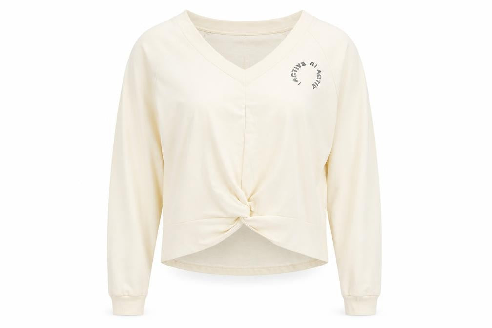 Front view of River Island Women’s Beige V-Neck Twist Front Sweatshirt, size M