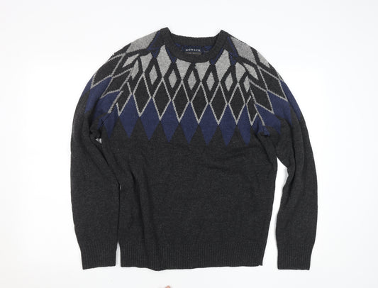 Howick Men's Grey Argyle Lambswool Jumper Size M
