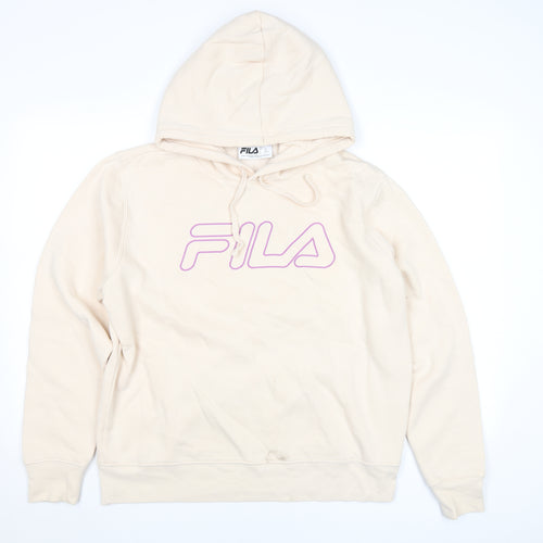 FILA Men Beige Pullover Hoodie L Fleece Logo Sportswear