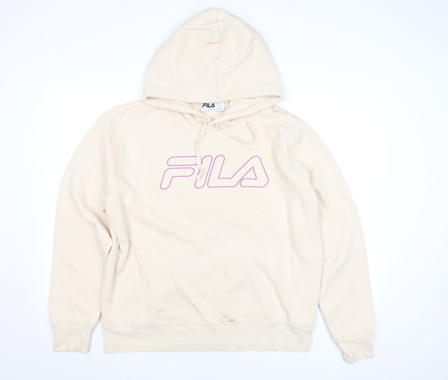 FILA Men Beige Pullover Hoodie L Fleece Logo Sportswear