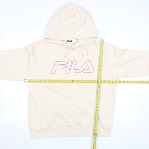 FILA Men Beige Pullover Hoodie L Fleece Logo Sportswear