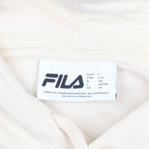 FILA Men Beige Pullover Hoodie L Fleece Logo Sportswear