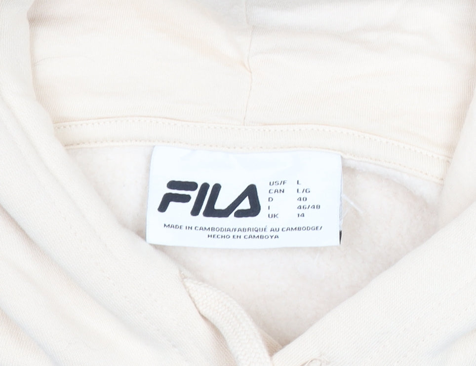 FILA Men Beige Pullover Hoodie L Fleece Logo Sportswear
