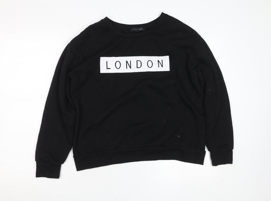 New Look Women Black London Graphic Pullover Sweatshirt Size M
