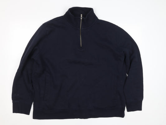 Marks and Spencer Women Navy Blue 1/2 Zip Sweatshirt XXL Cotton Blend