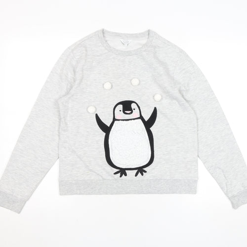 Debenhams Girls Grey Penguin Pullover Sweatshirt Size 12 Years