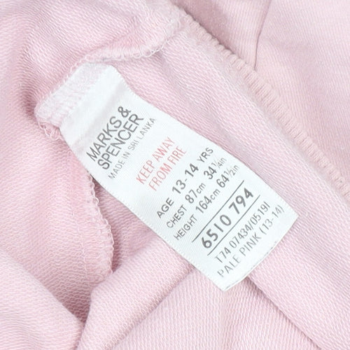 Marks and Spencer Girls Pale Pink Full Zip Hoodie 13-14 Years
