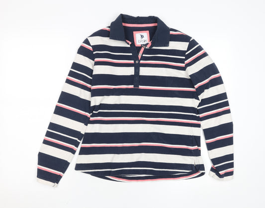 Dash Women’s Blue White Striped Long Sleeve Polo Top Size 12