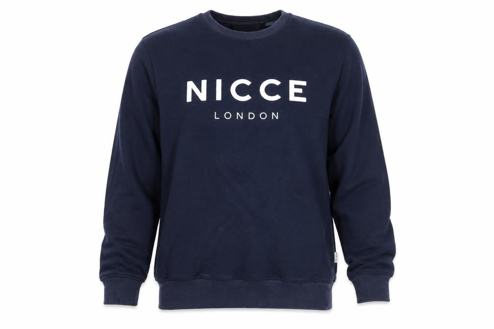 Front view of NICCE London Women's Navy Blue Logo Pullover Sweatshirt, size L