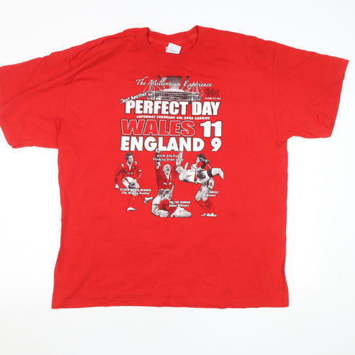 Gildan Men's Red XL Wales Rugby Sports Graphic T-Shirt Vintage