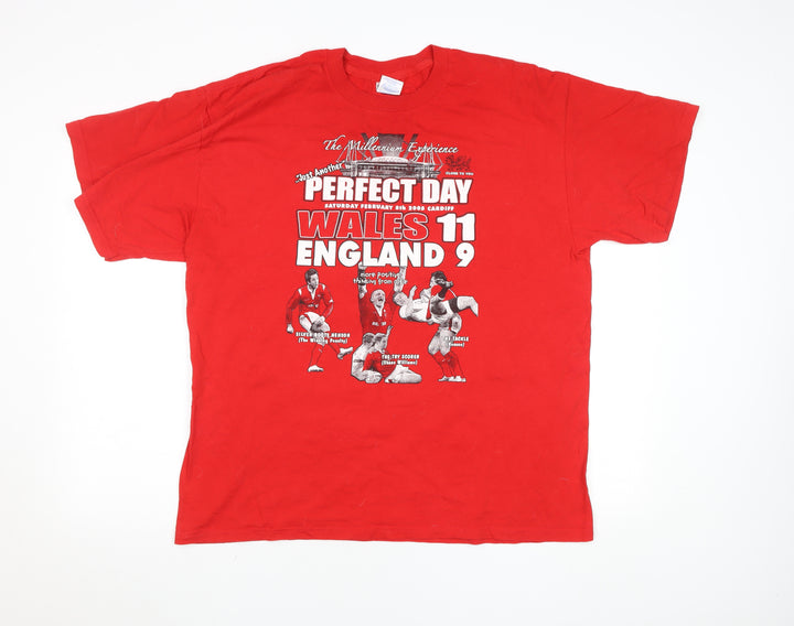 Gildan Men's Red XL Wales Rugby Sports Graphic T-Shirt Vintage