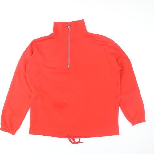 Next Women Red Jersey 1/4 Zip High Neck Pullover Top M