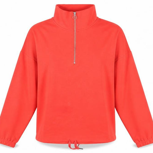 Next Women Red Jersey 1/4 Zip High Neck Pullover Top M