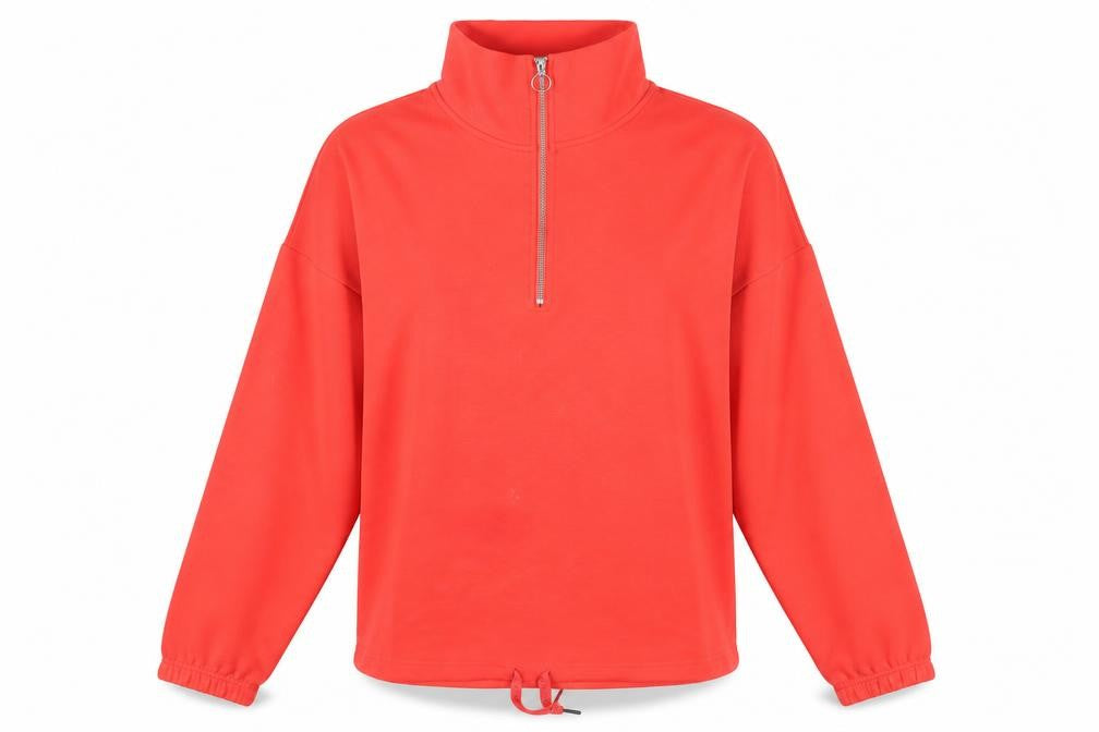 Next Women Red Jersey 1/4 Zip High Neck Pullover Top M