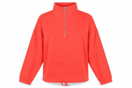 Next Women Red Jersey 1/4 Zip High Neck Pullover Top M