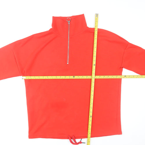 Next Women Red Jersey 1/4 Zip High Neck Pullover Top M