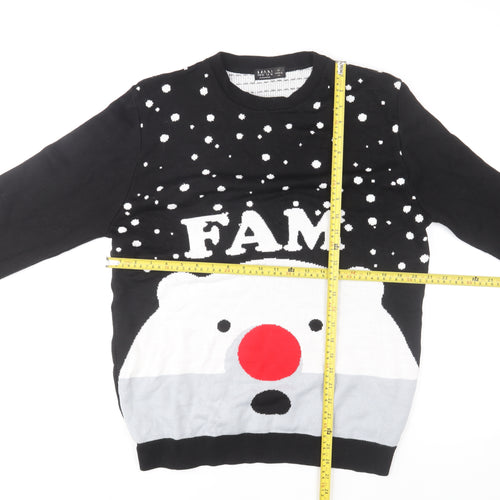boohooMAN Men's Black Medium Christmas Polar Bear Knit Jumper