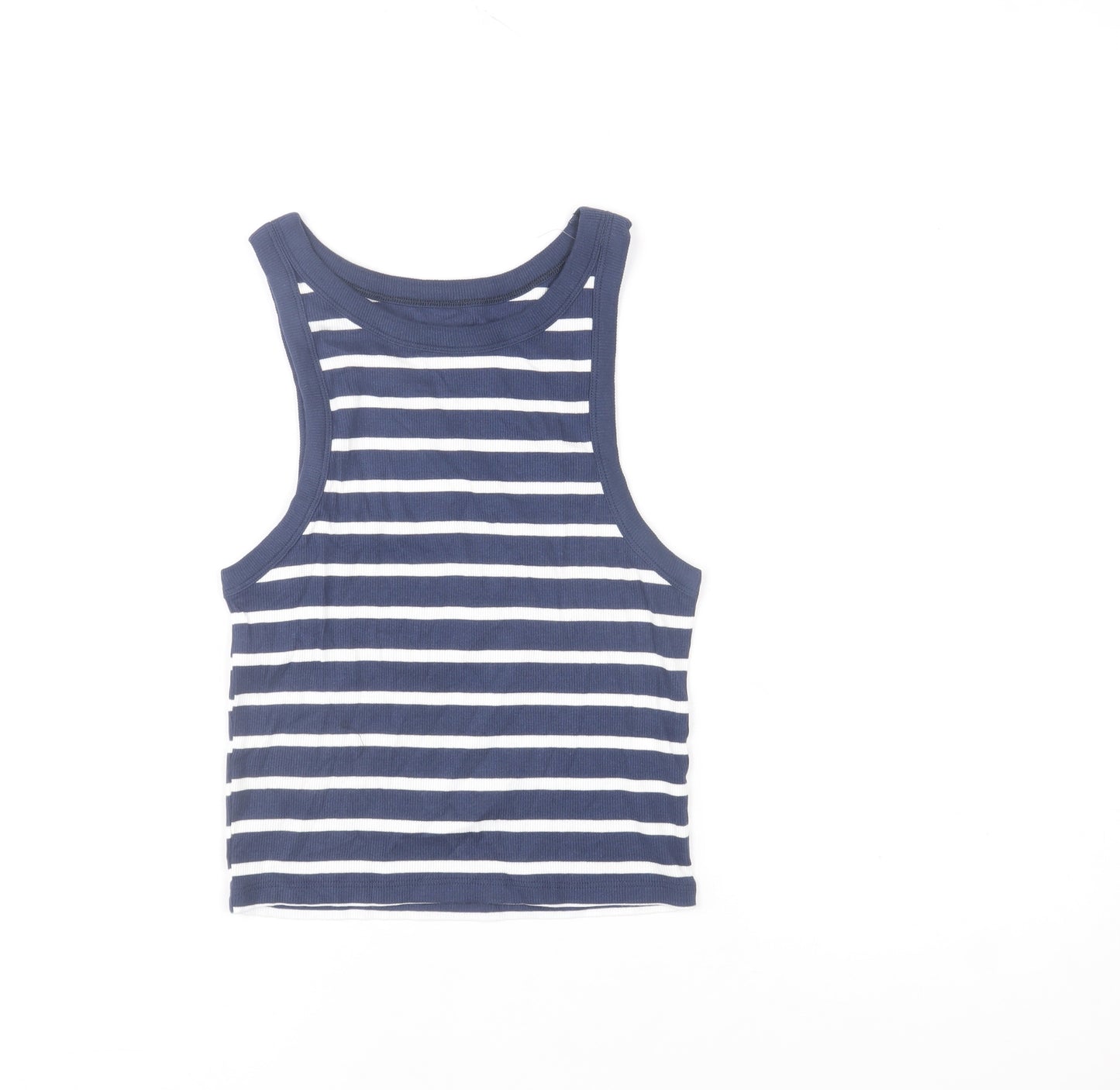 Marks and Spencer Women’s Blue Striped Cotton Tank Top L