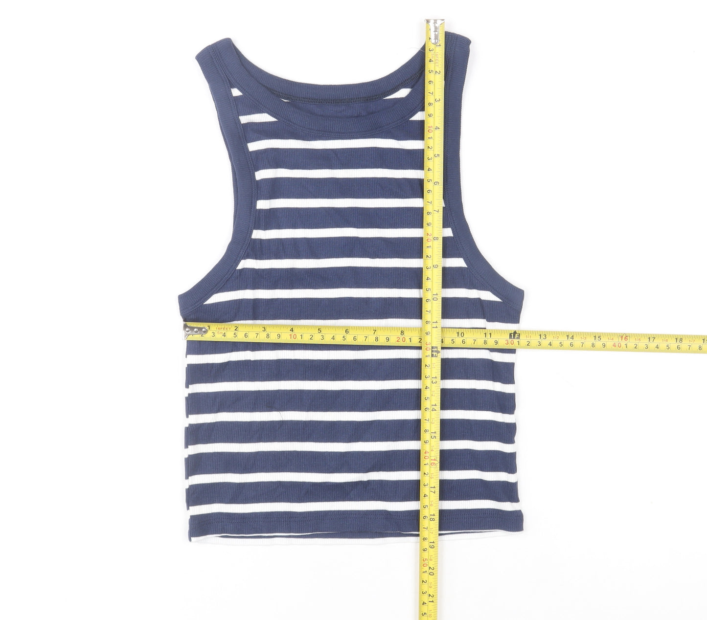 Marks and Spencer Women’s Blue Striped Cotton Tank Top L