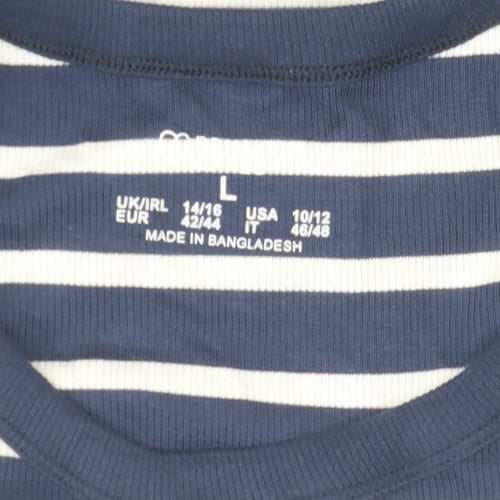 Marks and Spencer Women’s Blue Striped Cotton Tank Top L