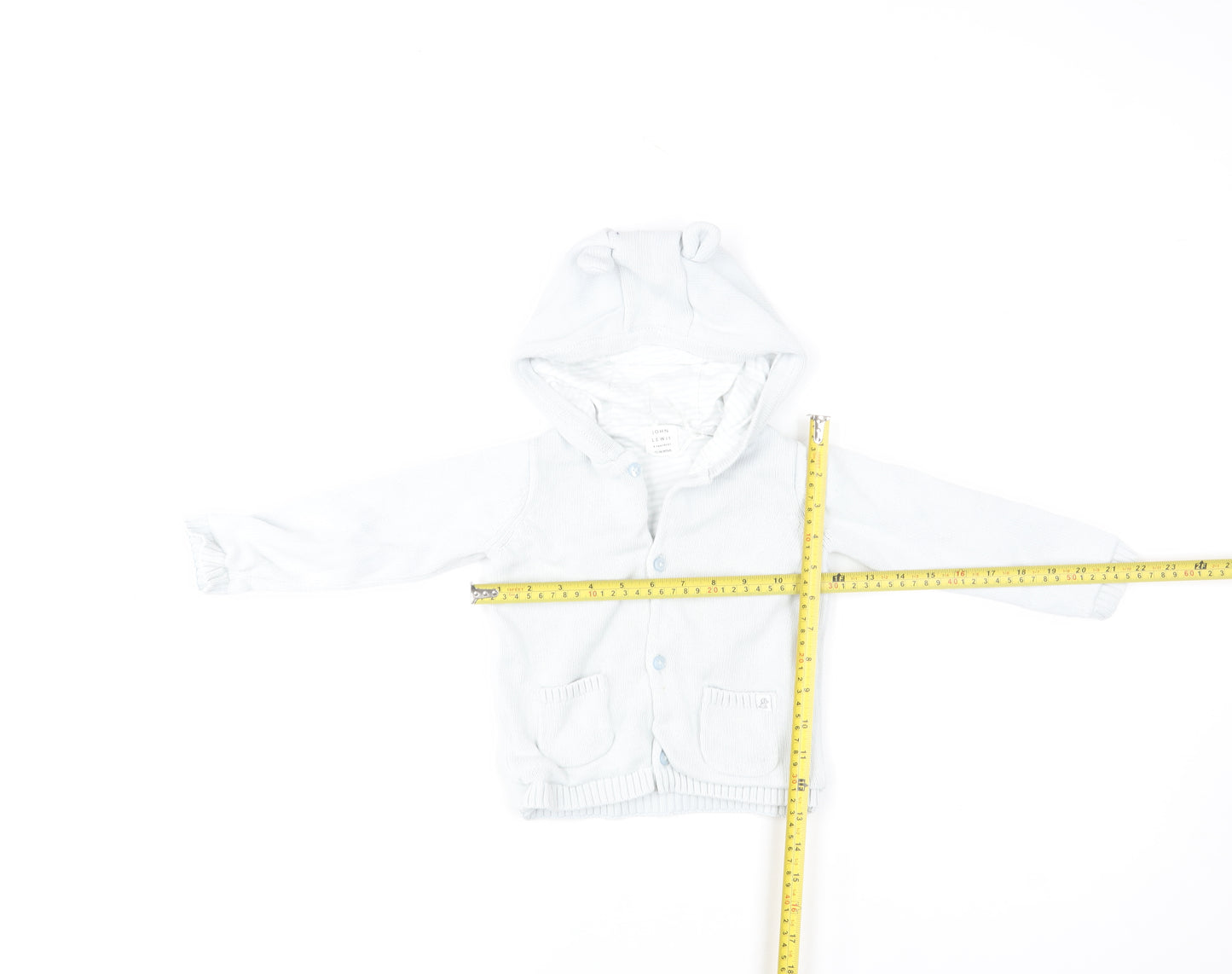 John Lewis Unisex Baby Ivory Cotton Hooded Button Jacket 12-18 Months
