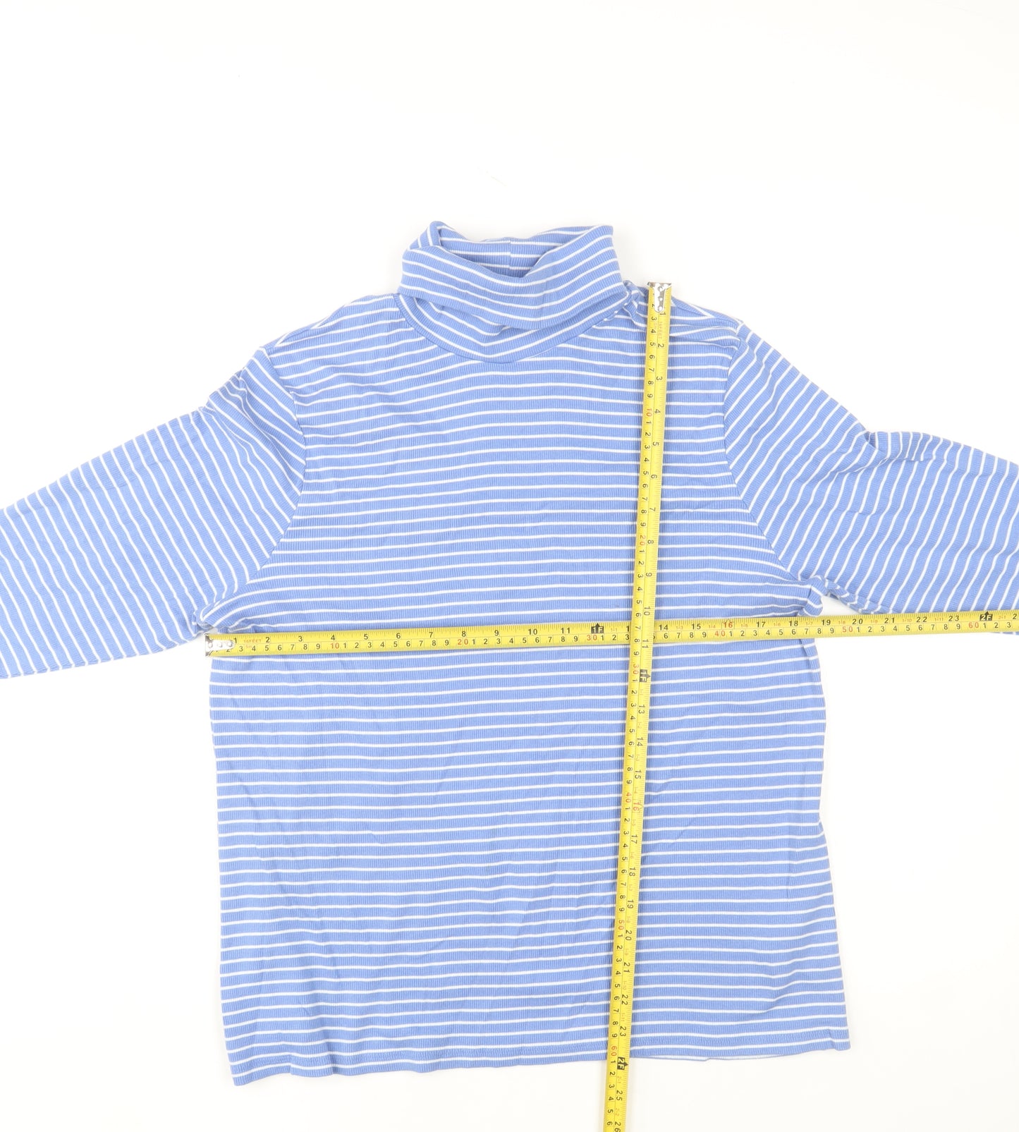 Marks and Spencer Women’s Blue Striped Roll Neck Long Sleeve Jersey Top Size 20