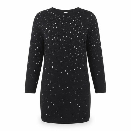 Monsoon Women’s Black Shift Dress S Long Sleeve Knit Star Beaded