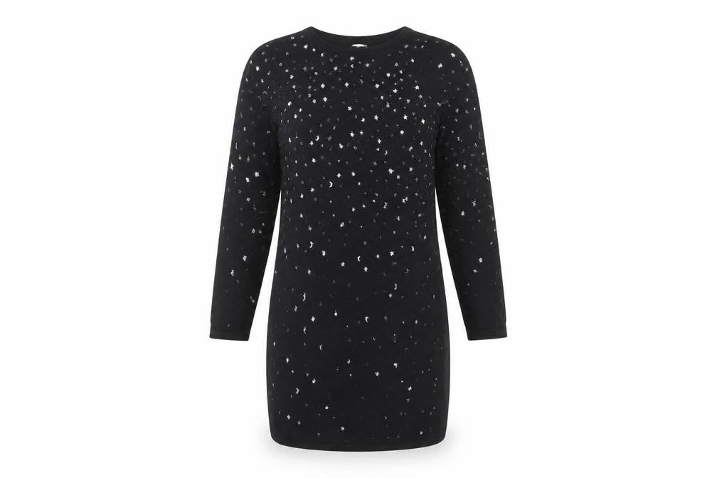 Monsoon Women’s Black Shift Dress S Long Sleeve Knit Star Beaded