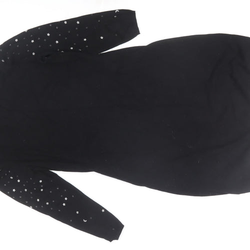 Monsoon Women’s Black Shift Dress S Long Sleeve Knit Star Beaded
