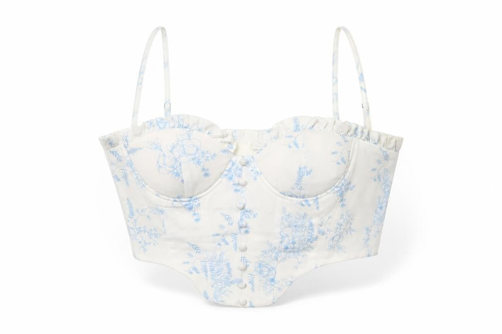 Cider Women’s White Blue Floral Cropped Zip Tank Top S