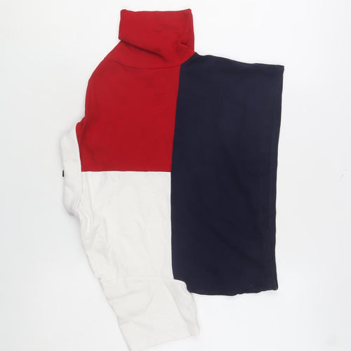 Bershka Women's Colourblock Polo Crop Top Red Navy White Size M