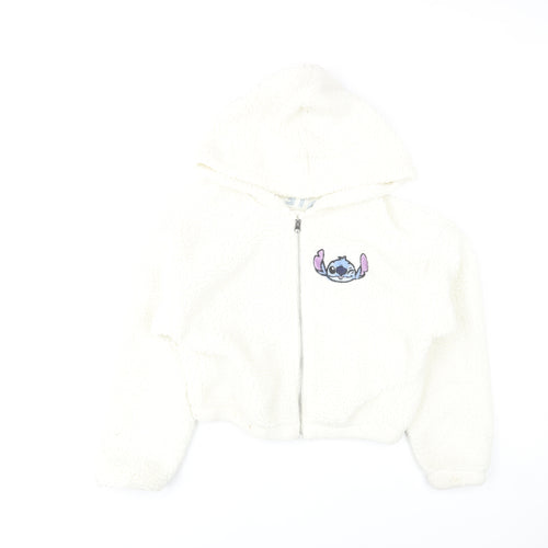 H&M Girls White Disney Stitch Fleece Full Zip Hoodie 11-12 Years