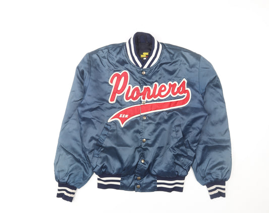 SSK Men's Blue Varsity Baseball Jacket Size S Retro Pioneers Embroidered