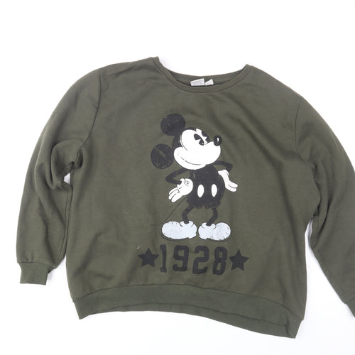Disney Women’s Green Mickey Mouse Crew Neck Pullover Jumper Size L