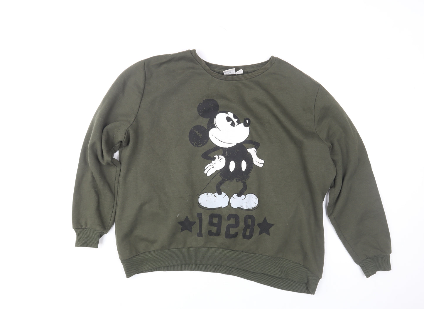 Disney Women’s Green Mickey Mouse Crew Neck Pullover Jumper Size L