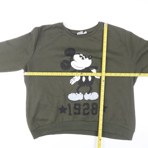 Disney Women’s Green Mickey Mouse Crew Neck Pullover Jumper Size L