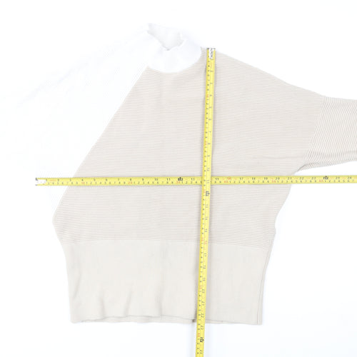 Mint Velvet Women's Beige White Mock Neck Button Sleeve Jumper Size M