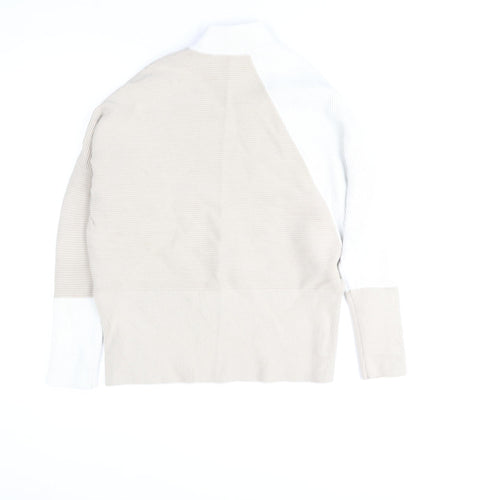 Mint Velvet Women's Beige White Mock Neck Button Sleeve Jumper Size M