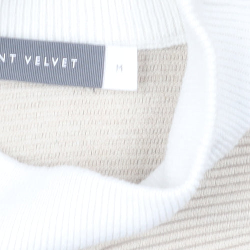 Mint Velvet Women's Beige White Mock Neck Button Sleeve Jumper Size M