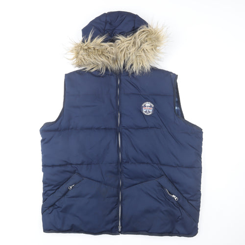Horseware Ireland Men's Blue Check Faux Fur Hooded XL Bodywarmer