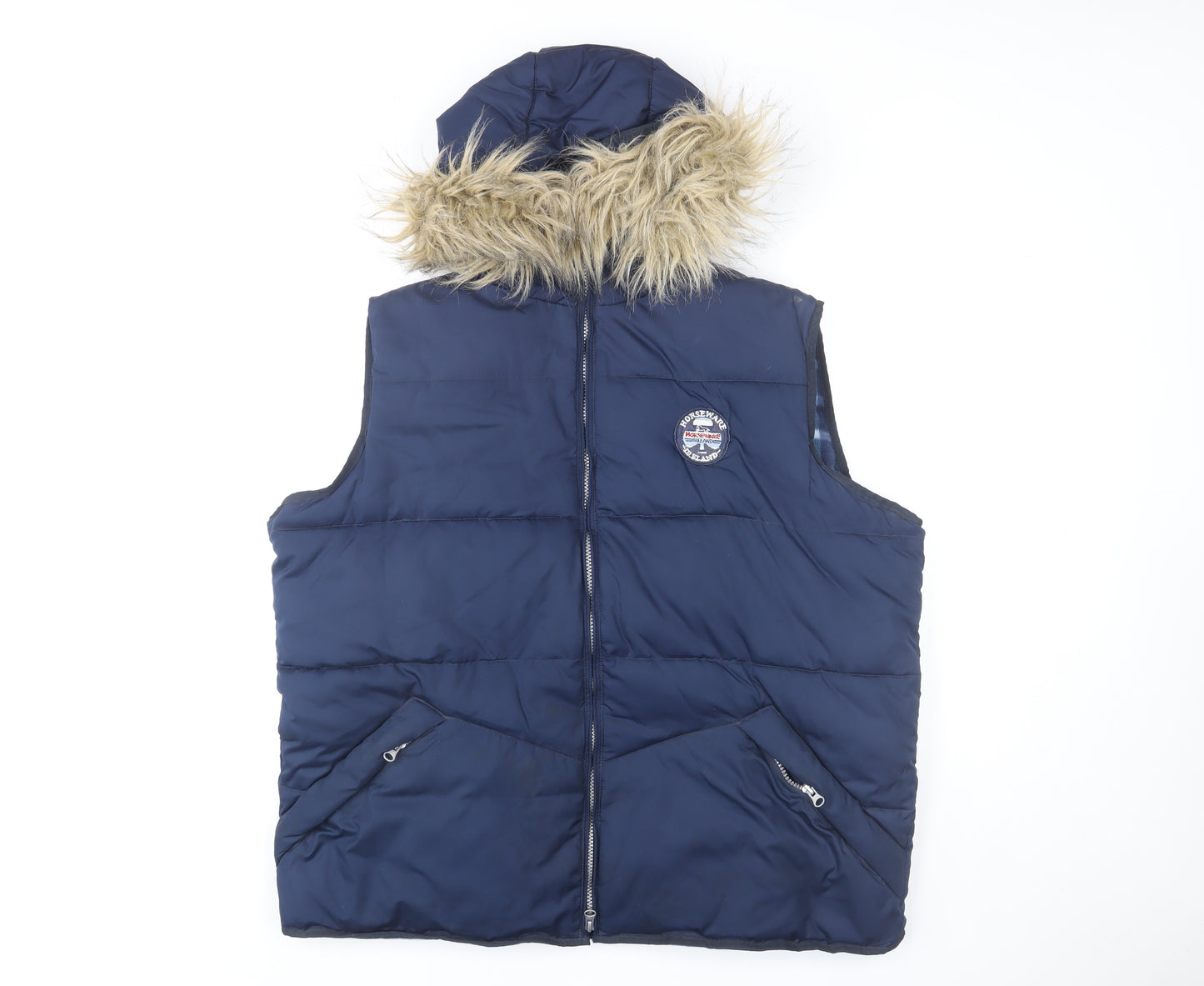 Horseware Ireland Men's Blue Check Faux Fur Hooded XL Bodywarmer