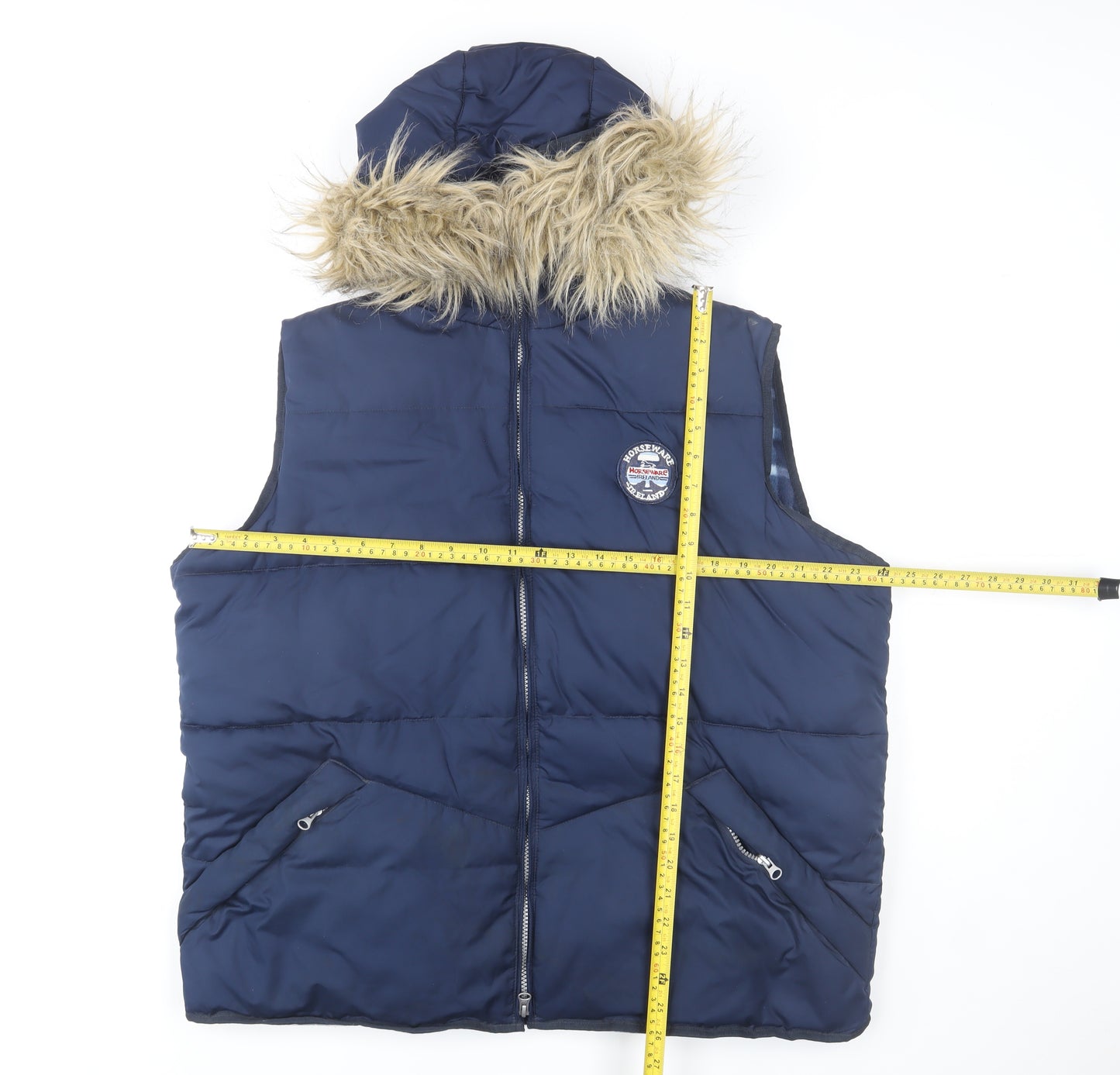 Horseware Ireland Men's Blue Check Faux Fur Hooded XL Bodywarmer