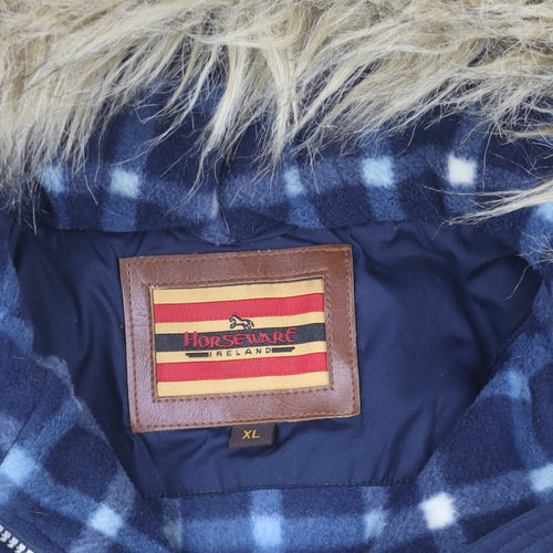 Horseware Ireland Men's Blue Check Faux Fur Hooded XL Bodywarmer