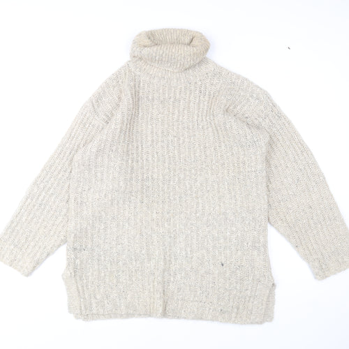 VIZ-A-VIZ Women Beige Roll Neck Chunky Knit Mohair Blend Jumper One Size