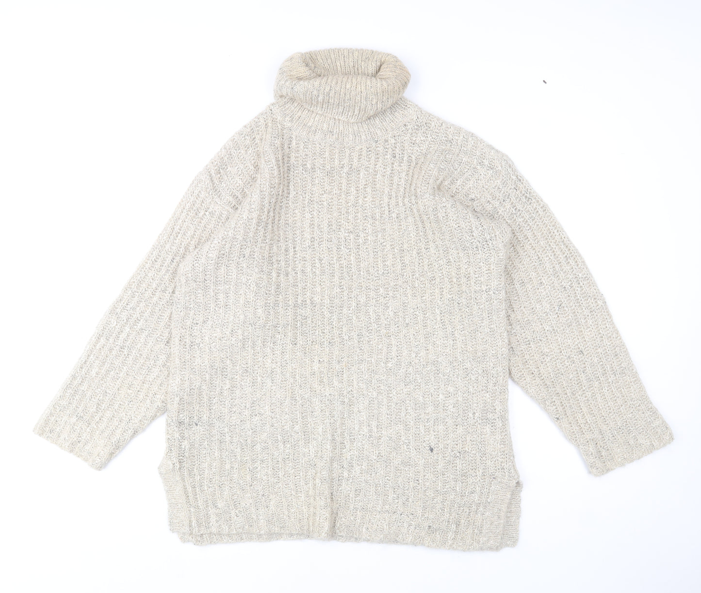 VIZ-A-VIZ Women Beige Roll Neck Chunky Knit Mohair Blend Jumper One Size