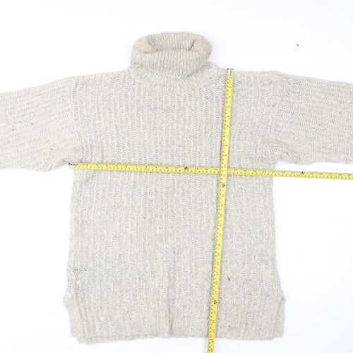 VIZ-A-VIZ Women Beige Roll Neck Chunky Knit Mohair Blend Jumper One Size