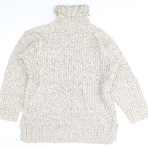 VIZ-A-VIZ Women Beige Roll Neck Chunky Knit Mohair Blend Jumper One Size