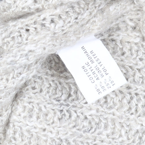 VIZ-A-VIZ Women Beige Roll Neck Chunky Knit Mohair Blend Jumper One Size