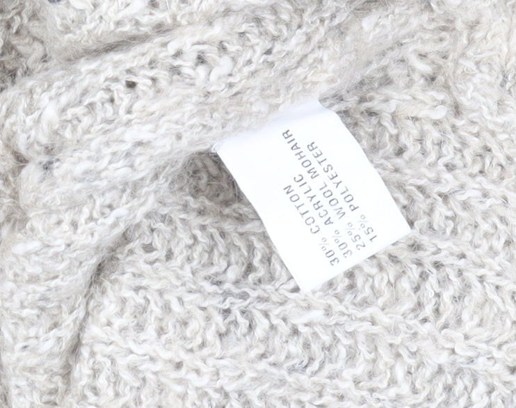 VIZ-A-VIZ Women Beige Roll Neck Chunky Knit Mohair Blend Jumper One Size
