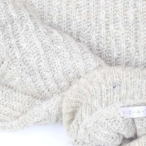 VIZ-A-VIZ Women Beige Roll Neck Chunky Knit Mohair Blend Jumper One Size